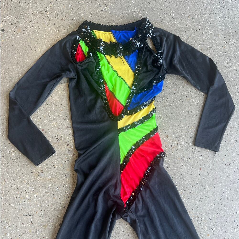 80s Multicolor Block Print Sequin Unitard Jumpsuit - image 5